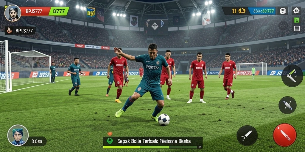 Tampilan utama gameplay BPJS777 dengan aksi sepak bola yang mendebarkan.