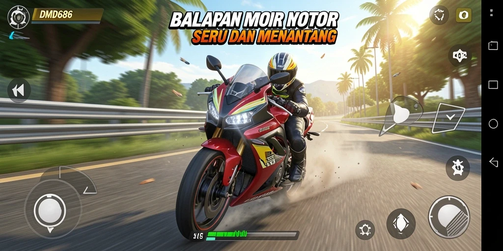 Tampilan gameplay menarik dari DMD686 dengan balapan motor yang seru.