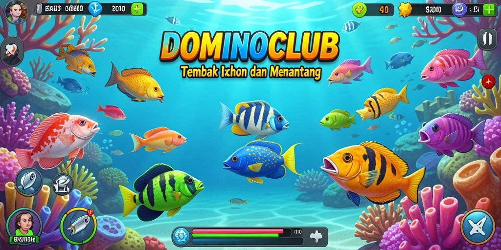 Screenshot gameplay DOMINOCLUB yang menunjukkan aksi tembak ikan yang mendebarkan.