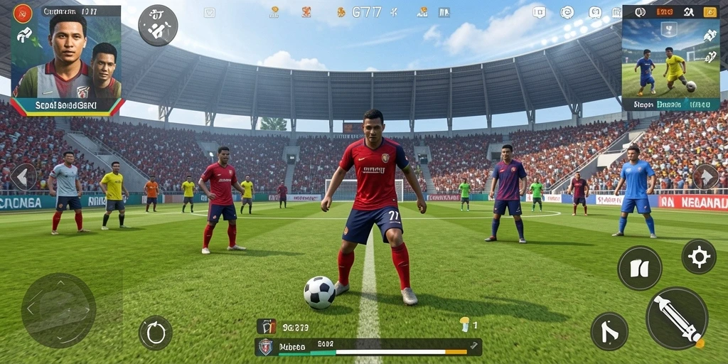 Gameplay GT777 dengan aksi sepak bola yang mendebarkan di lapangan.