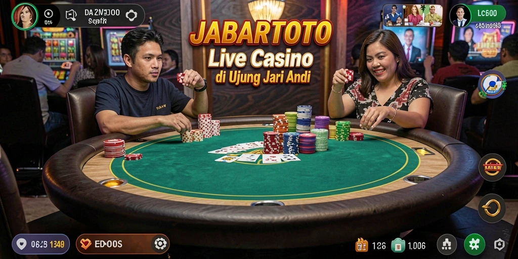 Tangkapan layar utama JABARTOTO menampilkan dealer profesional dan meja permainan yang elegan.