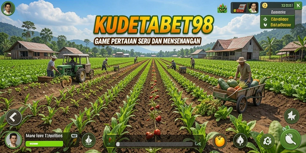 Tampilan gameplay KUDETABET98 yang menampilkan petani bekerja di ladang.