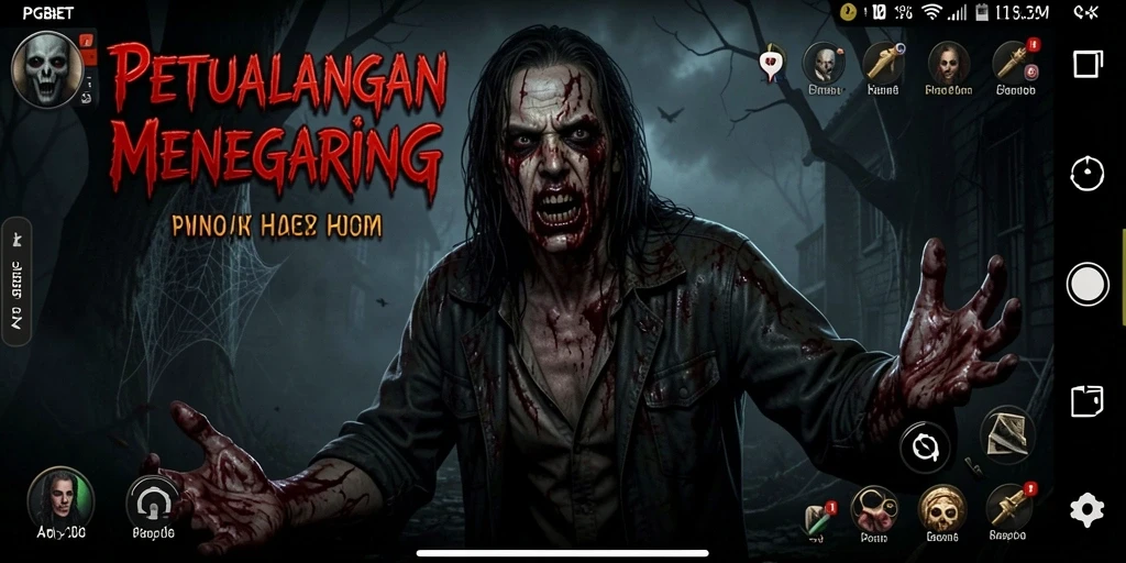 Screenshot gameplay PGBET menampilkan suasana mencekam saat menjelajahi lokasi horor.