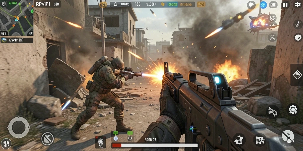 Screenshot gameplay RPVIP1 menampilkan aksi menegangkan dalam pertempuran FPS.