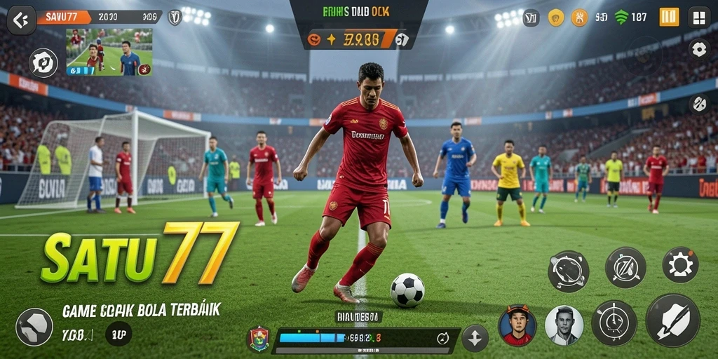 Tangkapan layar menunjukkan aksi seru dalam SATU77 dengan gameplay sepak bola yang mendebarkan.