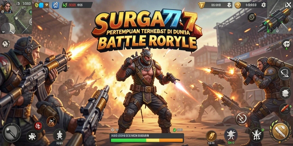 Screenshot SURGA77 menampilkan aksi seru dalam pertempuran Battle Royale.